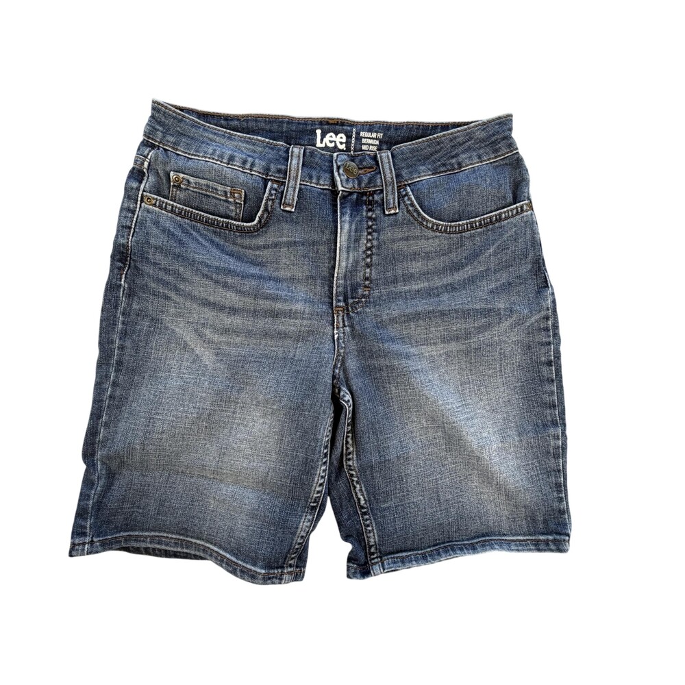 Lee Denim Bermuda Shorts Womens 8 Blue Regular Fit Mid Rise Stretch 8 In Inseam